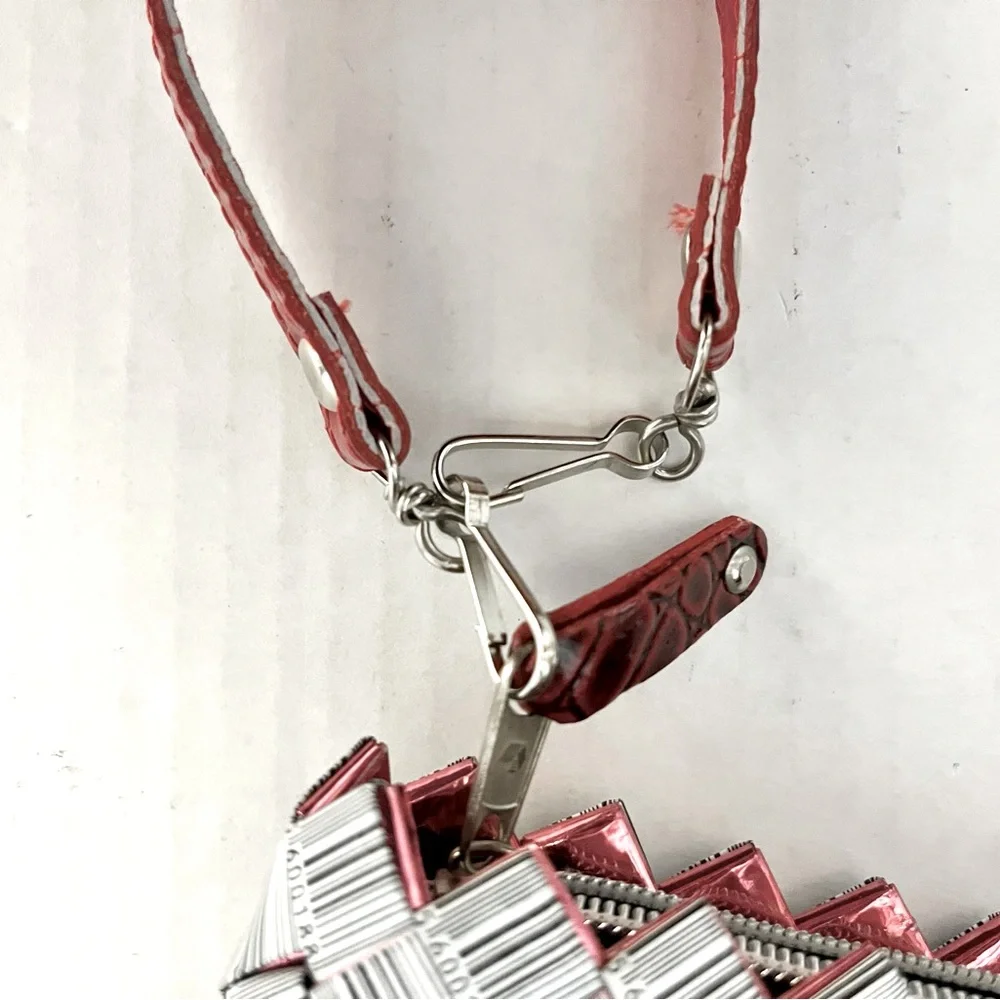 Nahui Ollio Bar Code Candy Gum Wrapper Clutch Wristlet Black/White Red Interior